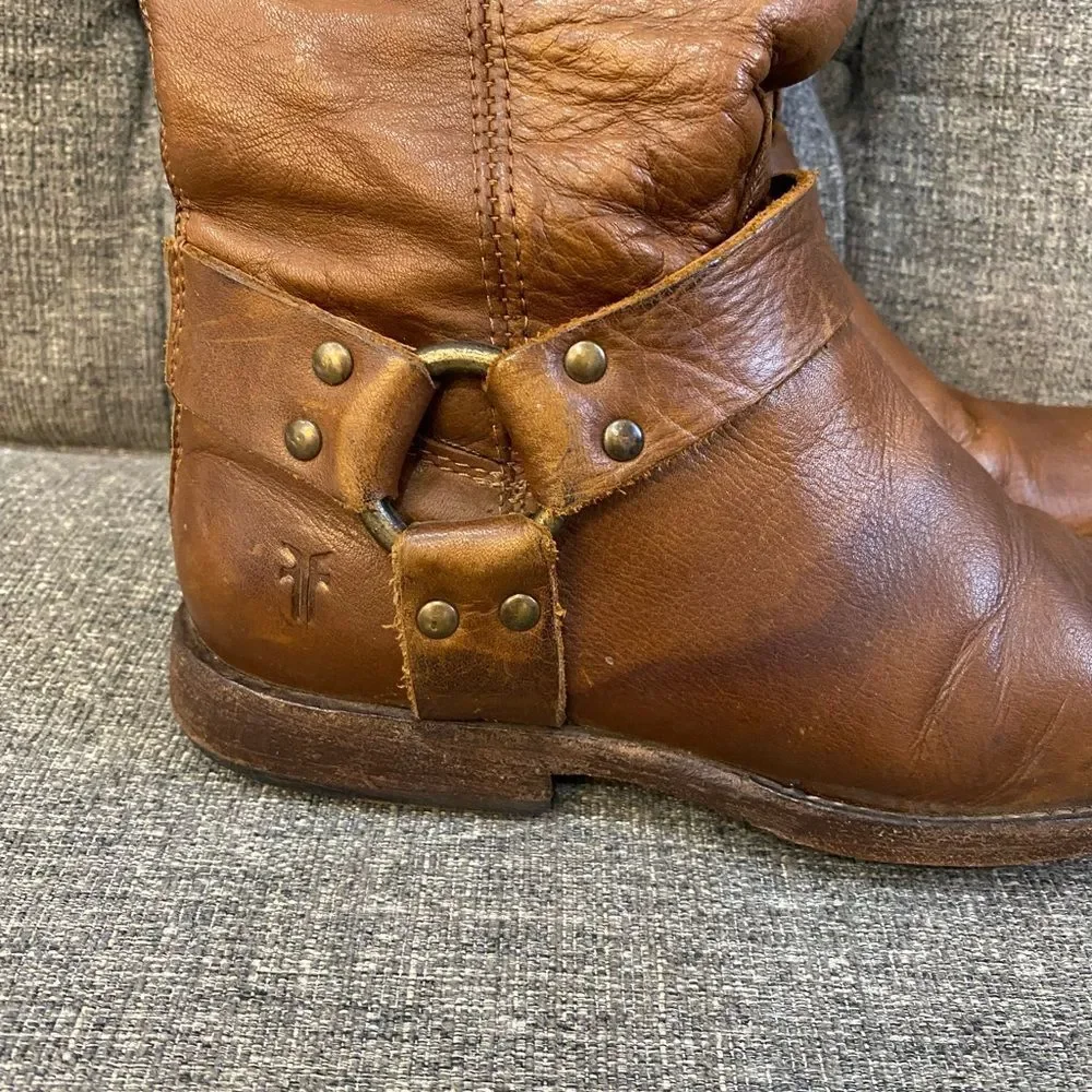 Frye Phillip Harness Tall Brown Boots Women’s Size 6.5
